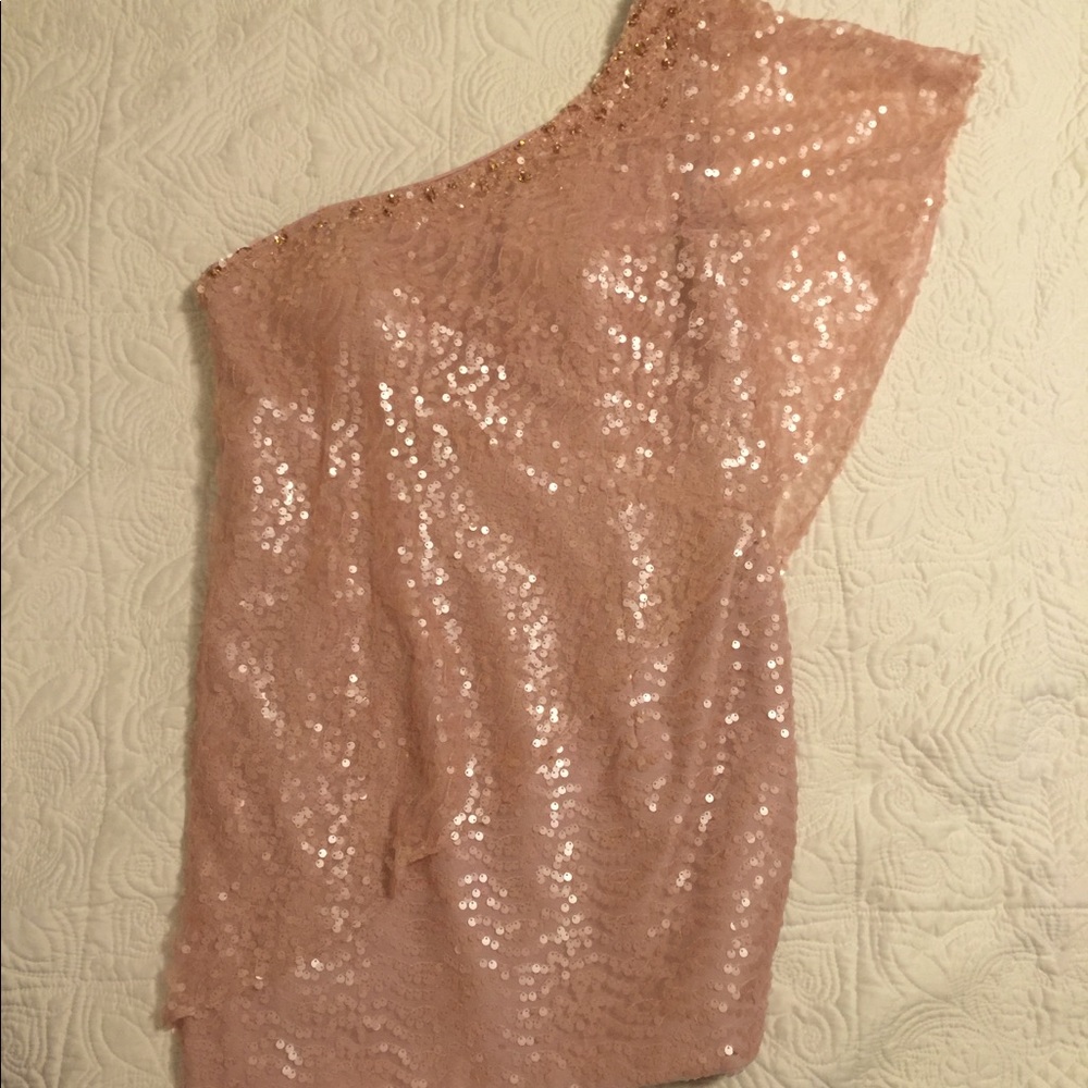 Val Stefani (blush pink) One-shoulder sequin dress